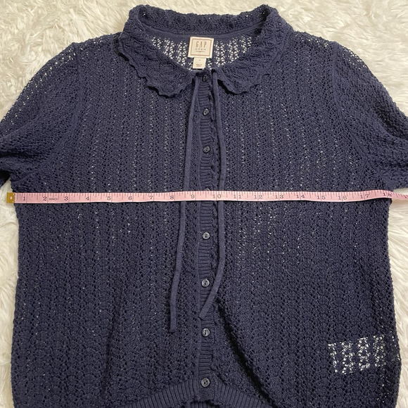 GAP x Doen Linen-Blend Cardigan in Navy Blue Open Knit Sweater Size Medium - Picture 8 of 9